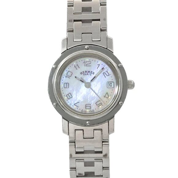 HERMES Clipper Nacle CL4.210 Quartz Date Pink Dial Ladies Watch 90290758 - Picture 1 of 7